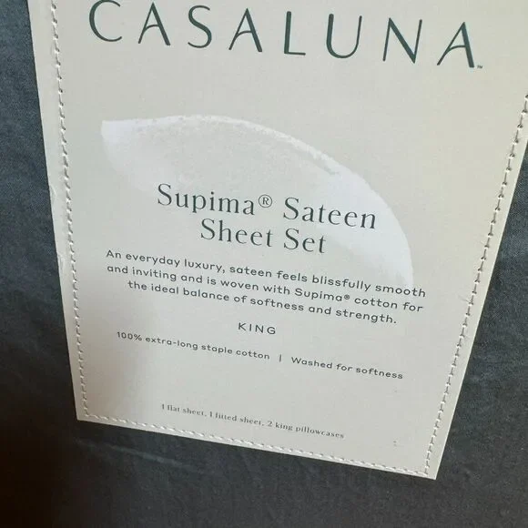 CASALUNA Thread Count Washed Supima Sateen Light Teal Solid Sheet Set NWT king - Picture 5 of 8